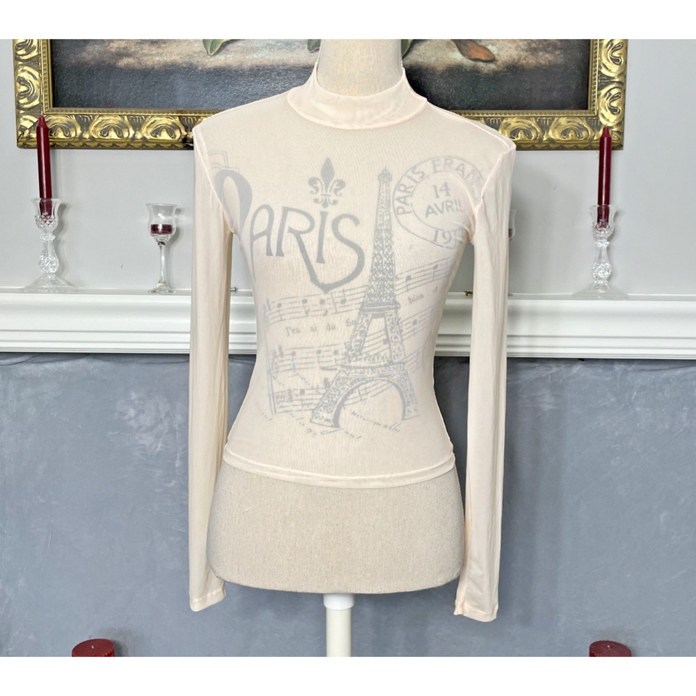 Unbranded Sheer Mesh Nude Peach Blouse XS NO SIZE TAG